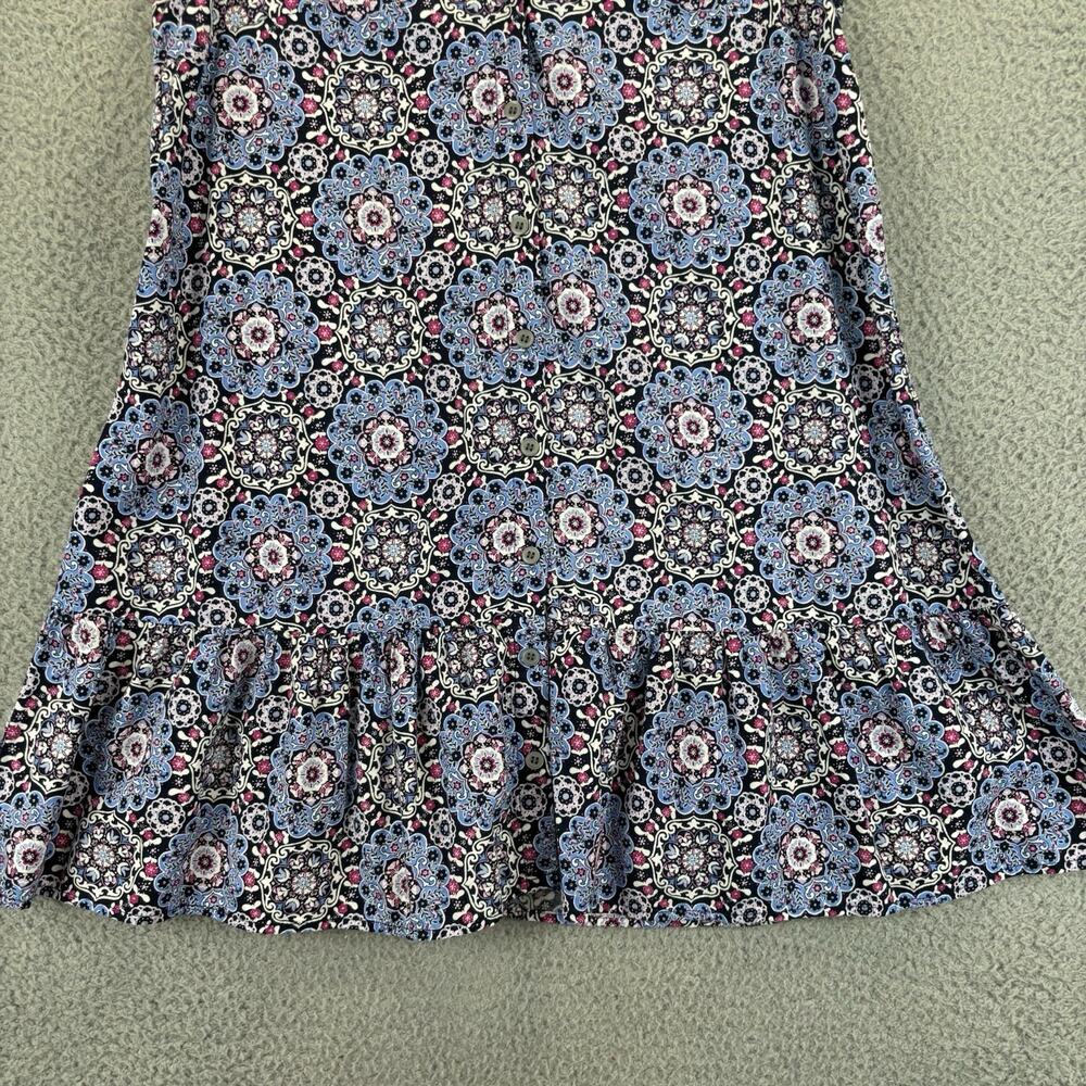 LOFT Dress XSP Beach Cottage Boho Retro Medallion Button Ruffle Flounce Flutter - Picture 5 of 11
